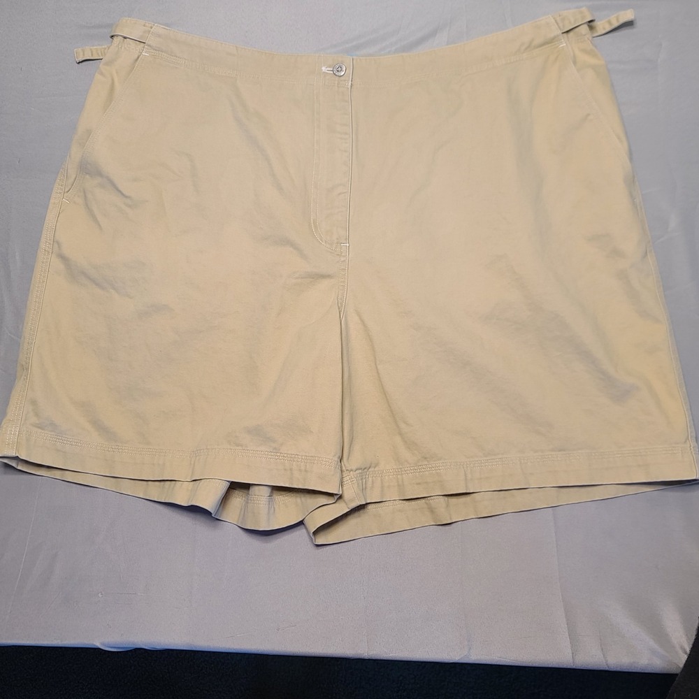 Lauren Ralph Lauren Chino Shorts Women 22W Tan Khaki Cotton High Rise Side Tabs